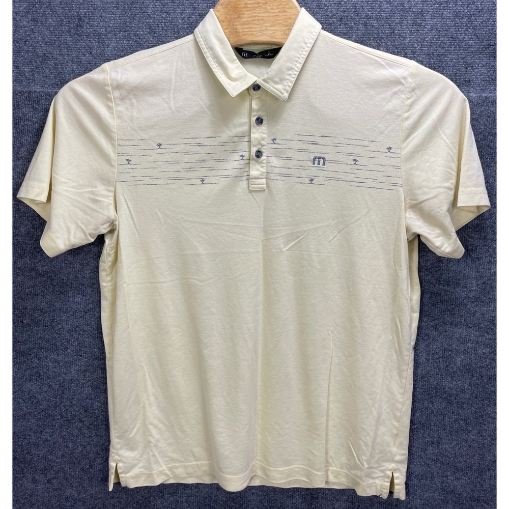 Travis Mathew Mens XL Pit Boss 1MW123 Yellow Golf Polo Shirt Causal Palm Tree‎